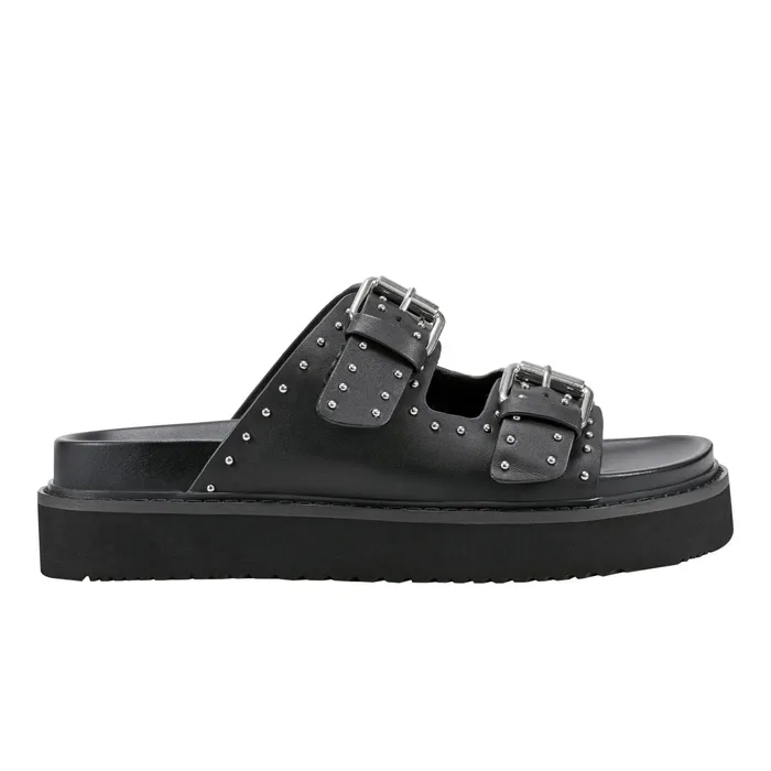 Women Marc Fisher Mules and Slides Agusta Studded Slide Sandal Black Leather