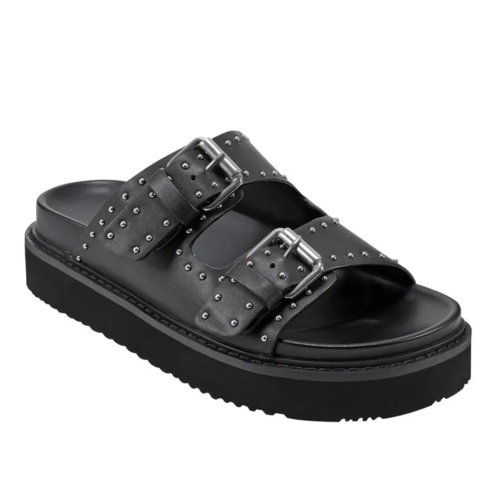 Women Marc Fisher Mules and Slides Agusta Studded Slide Sandal Black Leather