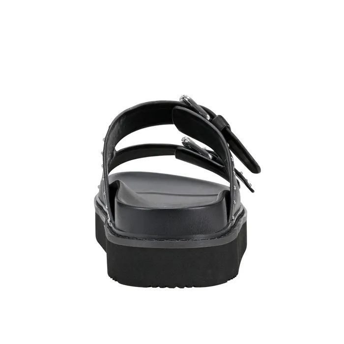 Women Marc Fisher Mules and Slides Agusta Studded Slide Sandal Black Leather