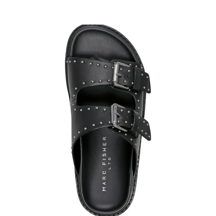Women Marc Fisher Mules and Slides Agusta Studded Slide Sandal Black Leather