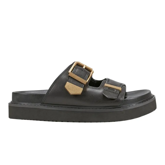 Women Marc Fisher Sandals Amirra Buckle Slide Sandal Black Leather