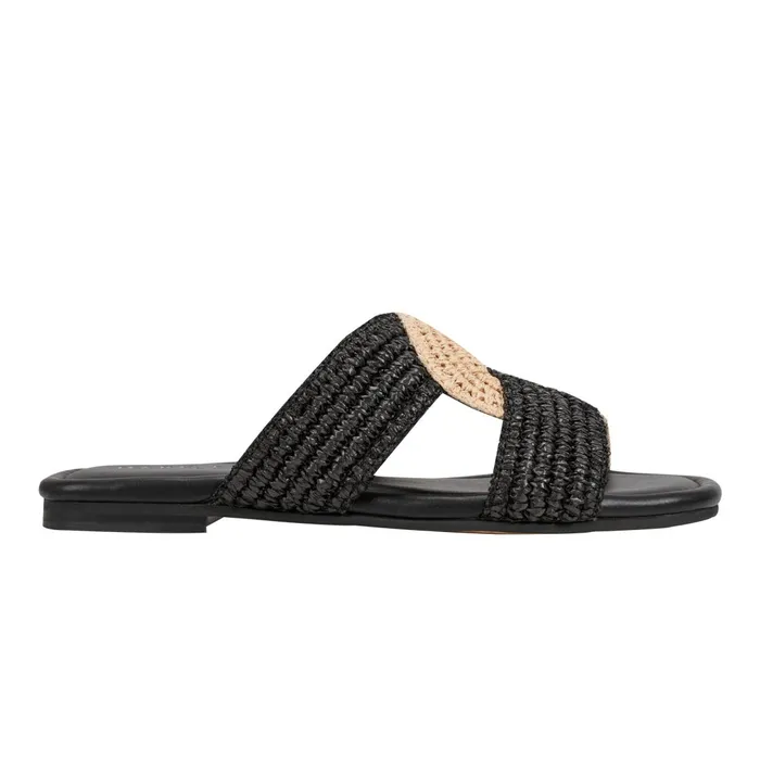Women Marc Fisher Sandals Navie Flat Sandal Black Raffia