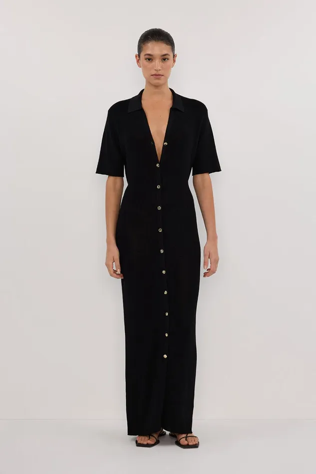 Women Maxi Dresses DISSH LIAM BLACK KNIT POLO MAXI DRESS
