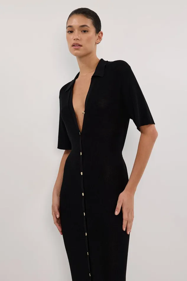 Women Maxi Dresses DISSH LIAM BLACK KNIT POLO MAXI DRESS