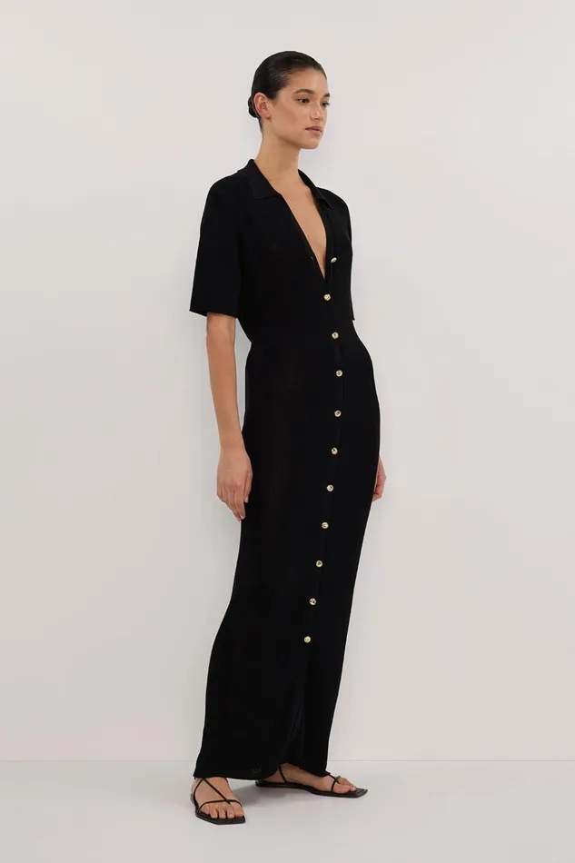 Women Maxi Dresses DISSH LIAM BLACK KNIT POLO MAXI DRESS