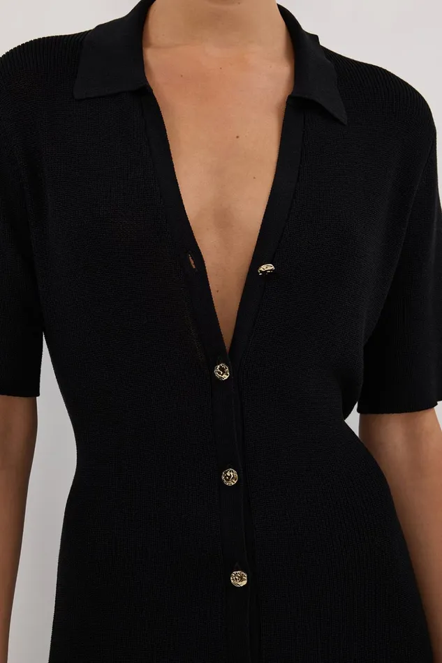 Women Maxi Dresses DISSH LIAM BLACK KNIT POLO MAXI DRESS