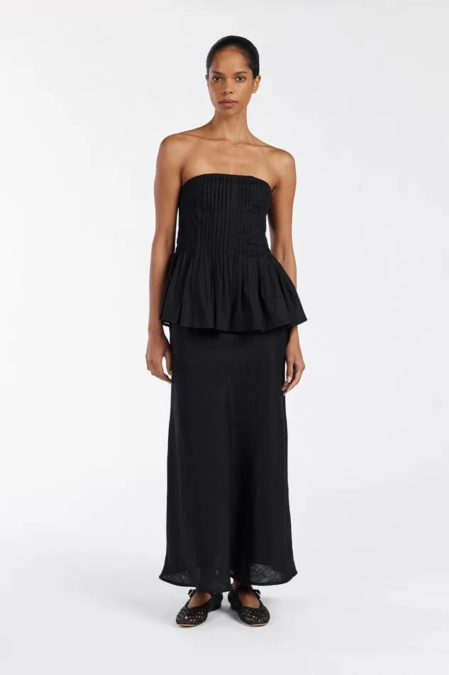 Women Midi DISSH TYRA BLACK LINEN MIDI SKIRT