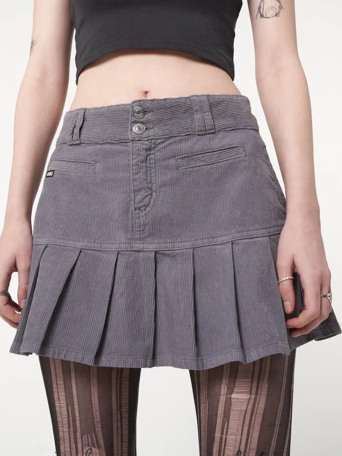Women Minga London Bottoms Grey Corduroy Pleated Mini Skirt