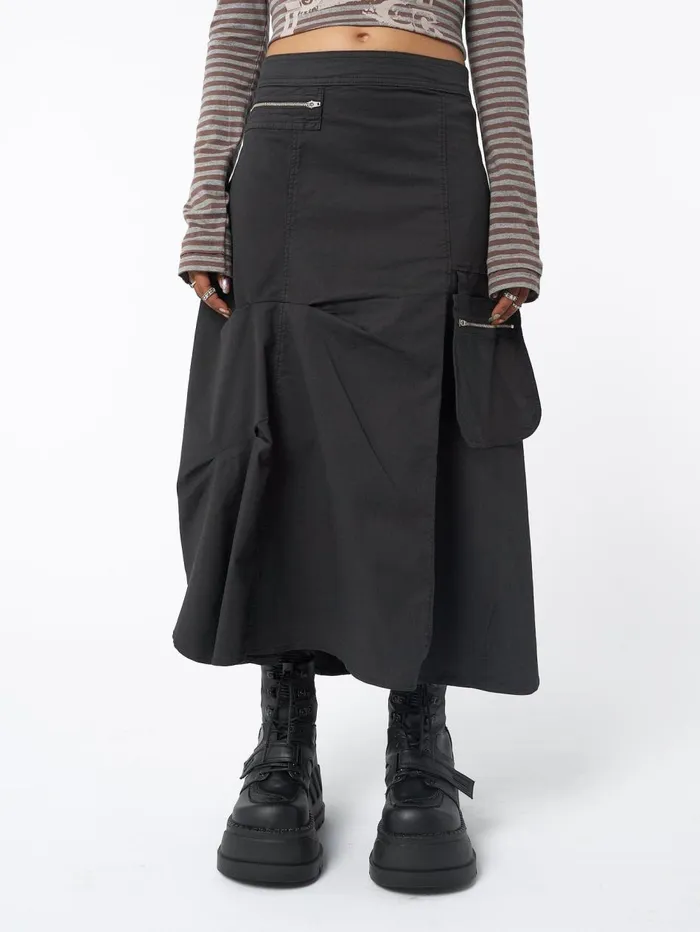 Women Minga London Bottoms Lexi Black Tech Cargo Maxi Skirt