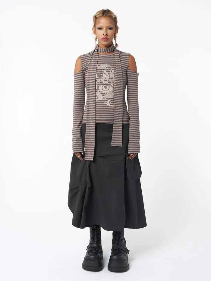 Women Minga London Bottoms Lexi Black Tech Cargo Maxi Skirt