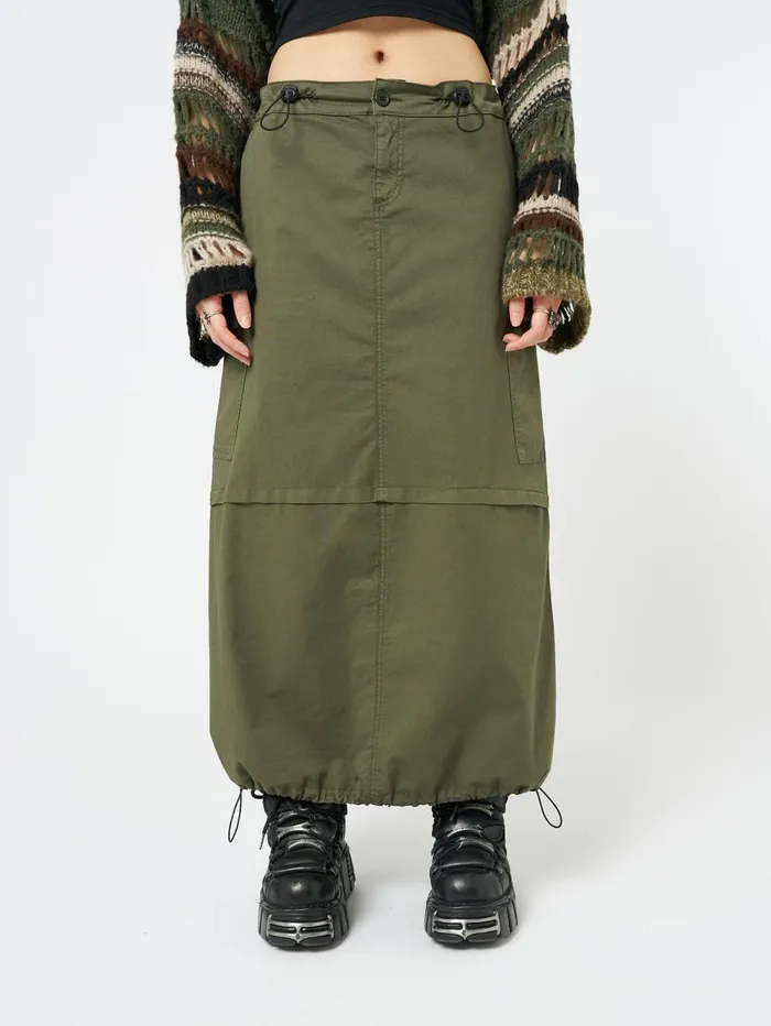 Women Minga London Bottoms Ruby Khaki Maxi Cargo Skirt