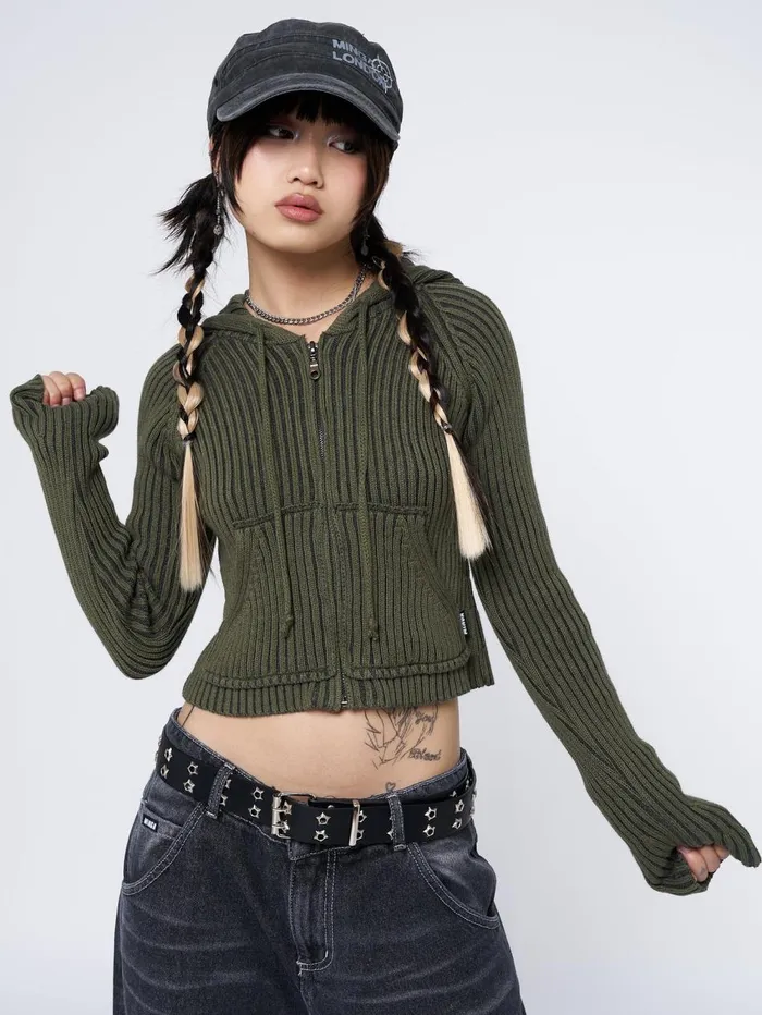 Women Minga London Jackets and Cardigans Jinx Green Cropped Zip Hoodie Cardigan Women Minga London Jackets and Cardigans Jinx Green Cropped Zip Hoodie Cardigan