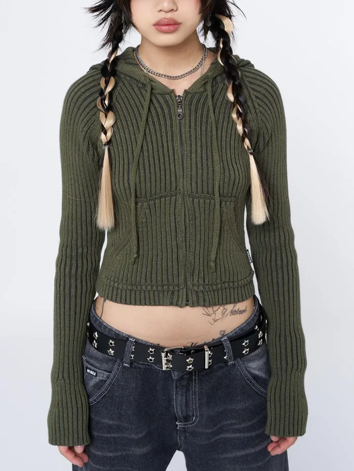 Women Minga London Jackets and Cardigans Jinx Green Cropped Zip Hoodie Cardigan