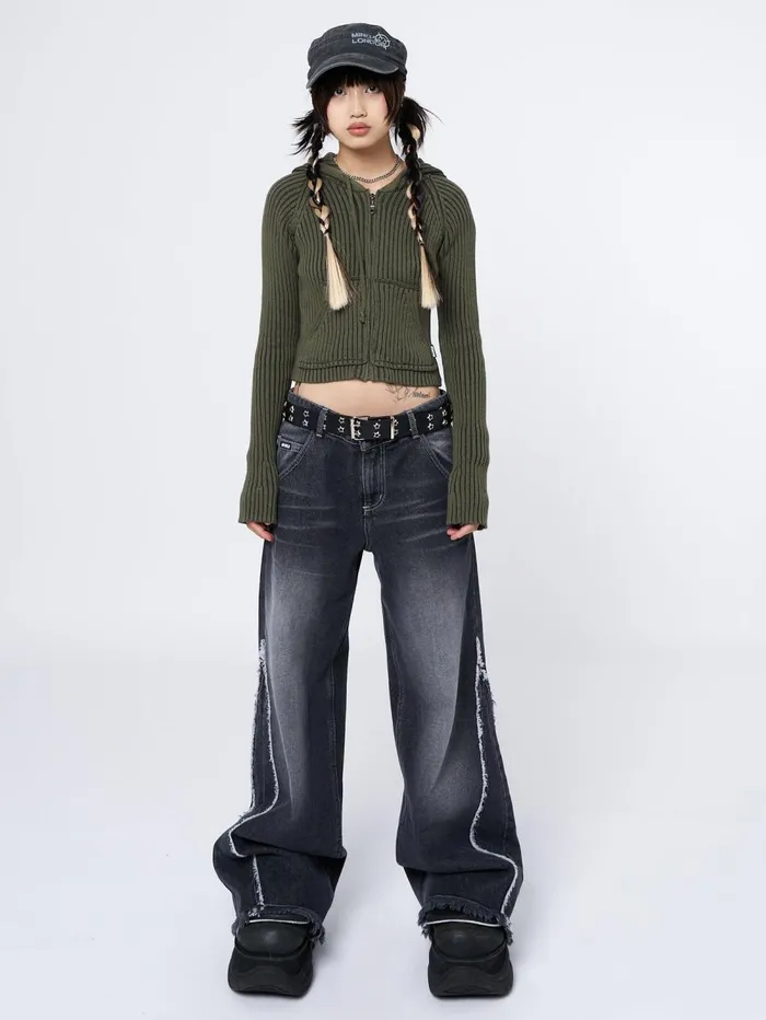 Women Minga London Jackets and Cardigans Jinx Green Cropped Zip Hoodie Cardigan