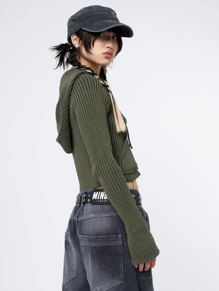 Women Minga London Jackets and Cardigans Jinx Green Cropped Zip Hoodie Cardigan
