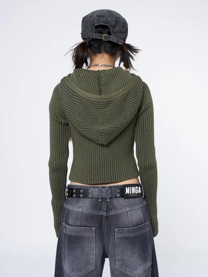 Women Minga London Jackets and Cardigans Jinx Green Cropped Zip Hoodie Cardigan
