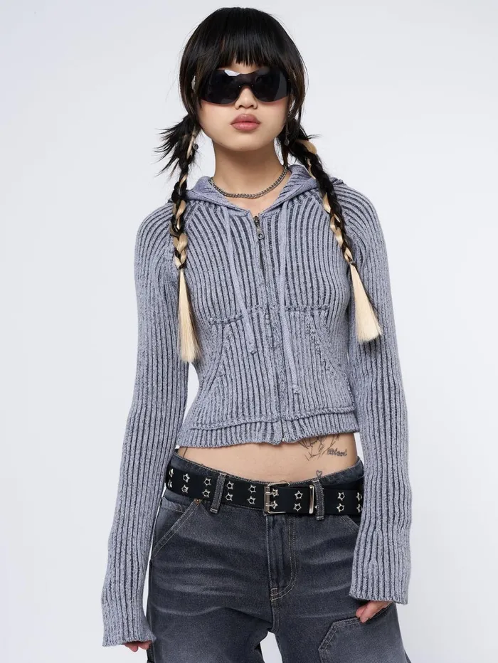 Women Minga London Jackets and Cardigans Jinx Grey Cropped Zip Hoodie Cardigan Women Minga London Jackets and Cardigans Jinx Grey Cropped Zip Hoodie Cardigan
