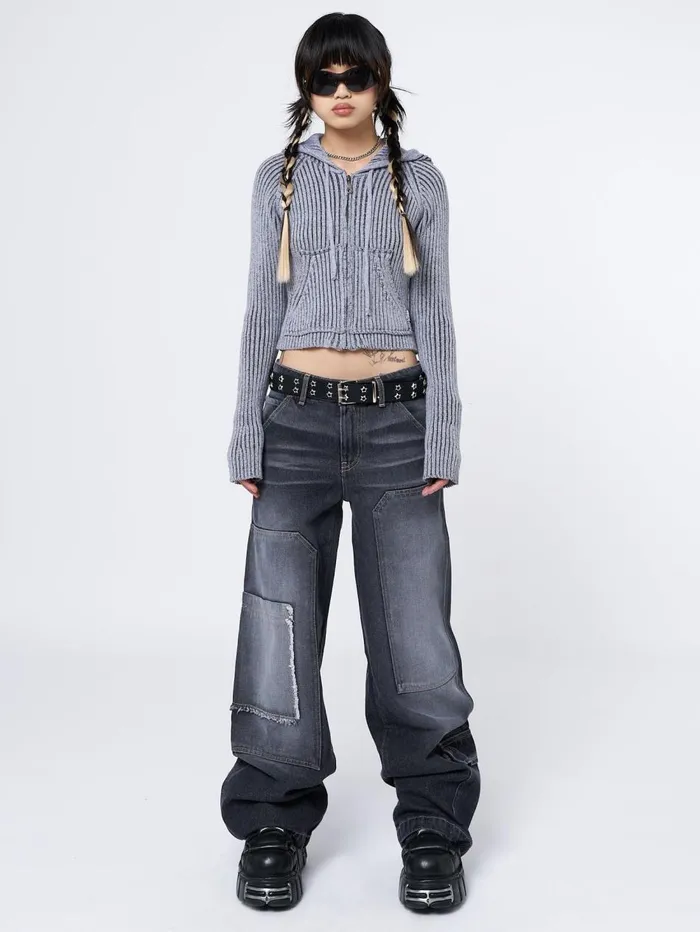 Women Minga London Jackets and Cardigans Jinx Grey Cropped Zip Hoodie Cardigan