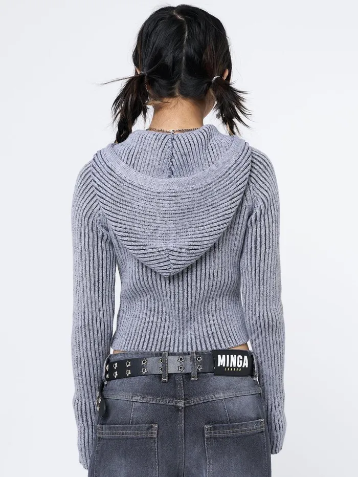 Women Minga London Jackets and Cardigans Jinx Grey Cropped Zip Hoodie Cardigan