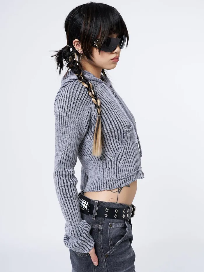 Women Minga London Jackets and Cardigans Jinx Grey Cropped Zip Hoodie Cardigan