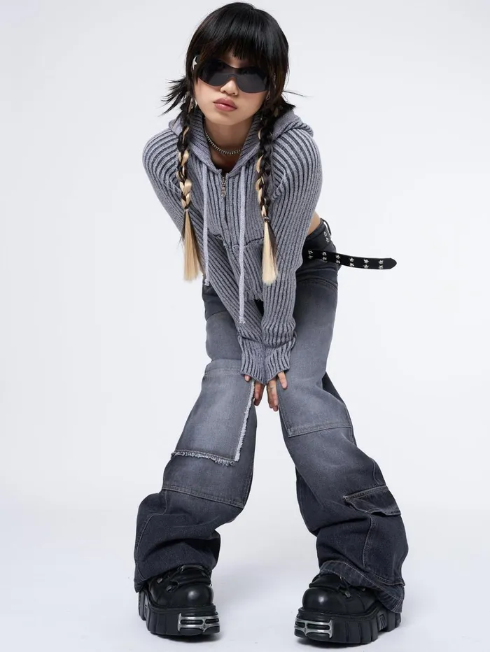 Women Minga London Jackets and Cardigans Jinx Grey Cropped Zip Hoodie Cardigan