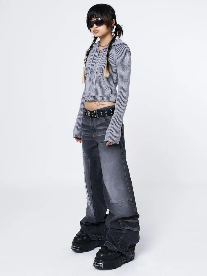 Women Minga London Jackets and Cardigans Jinx Grey Cropped Zip Hoodie Cardigan