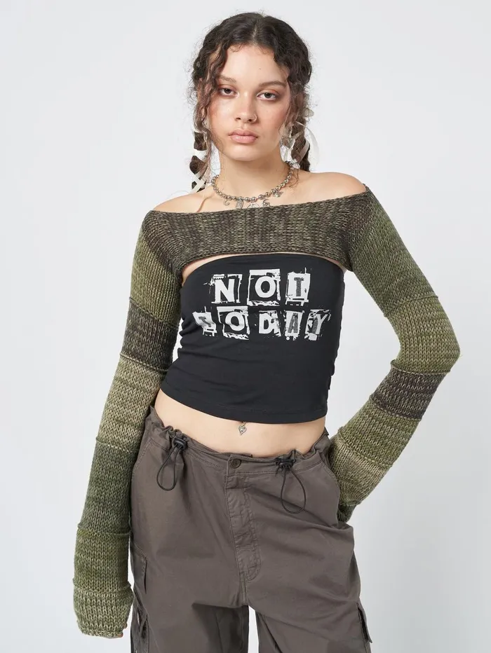 Women Minga London Knitwear Fusion Green Patchwork Knitted Shrug