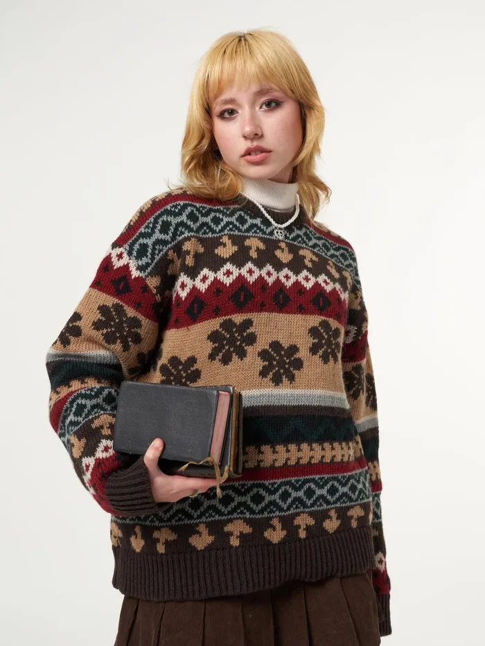 Women Minga London Knitwear Granny Jacquard Knit Jumper