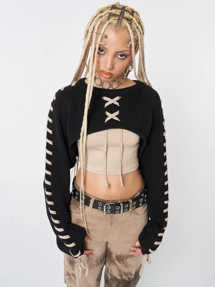 Women Minga London Knitwear Hai Lace Up Knitted Shrug