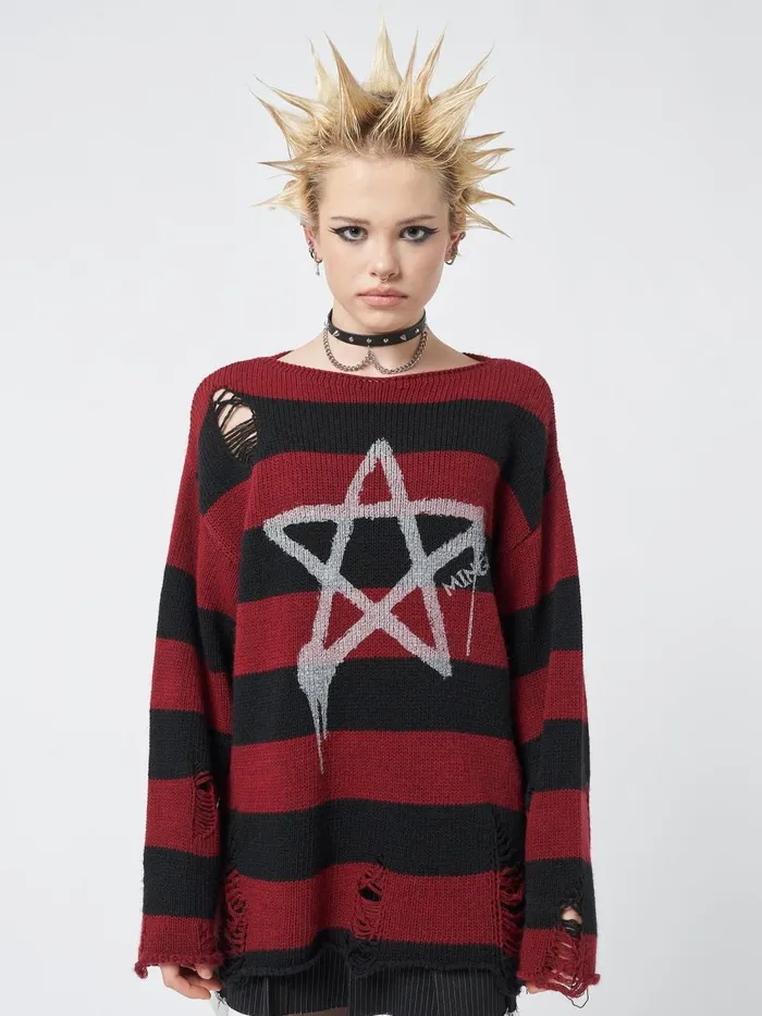 Women Minga London Knitwear Pentagram Star Striped Knit Jumper