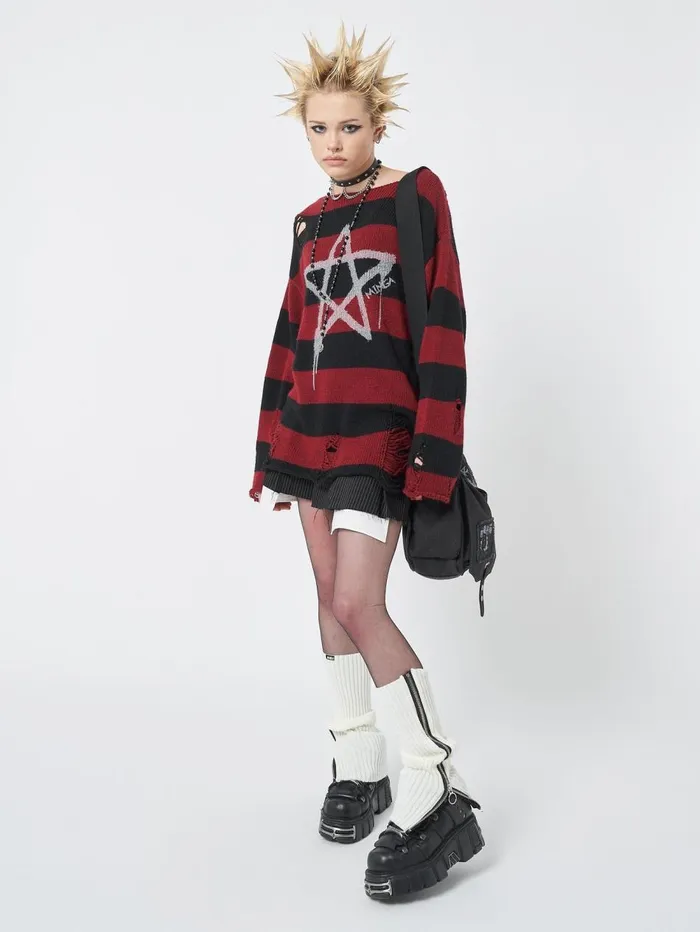 Women Minga London Knitwear Pentagram Star Striped Knit Jumper