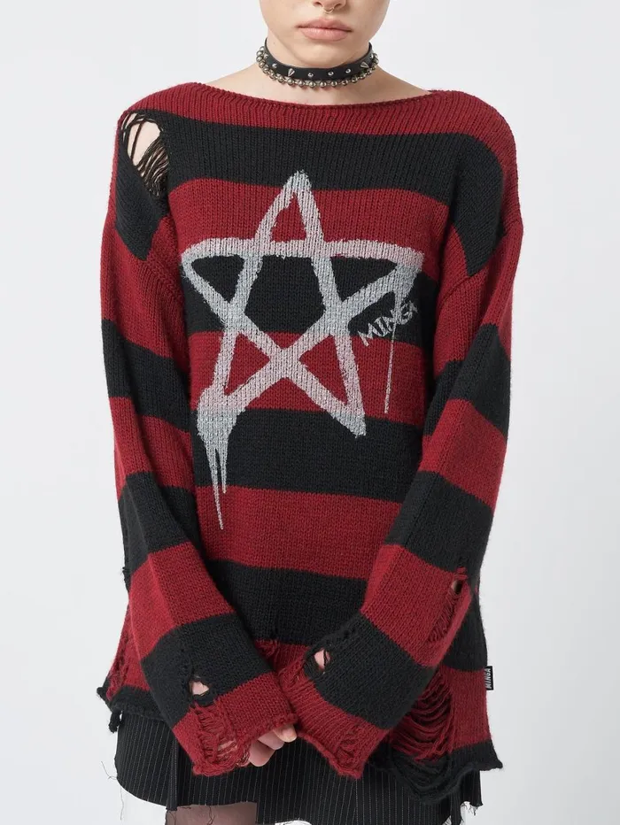 Women Minga London Knitwear Pentagram Star Striped Knit Jumper