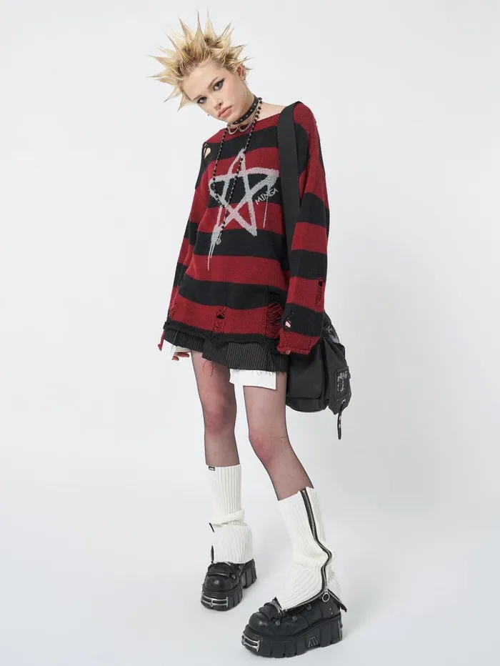Women Minga London Knitwear Pentagram Star Striped Knit Jumper