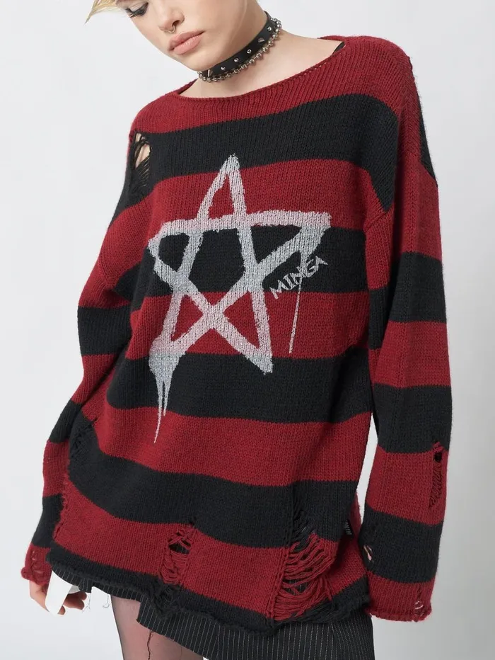Women Minga London Knitwear Pentagram Star Striped Knit Jumper
