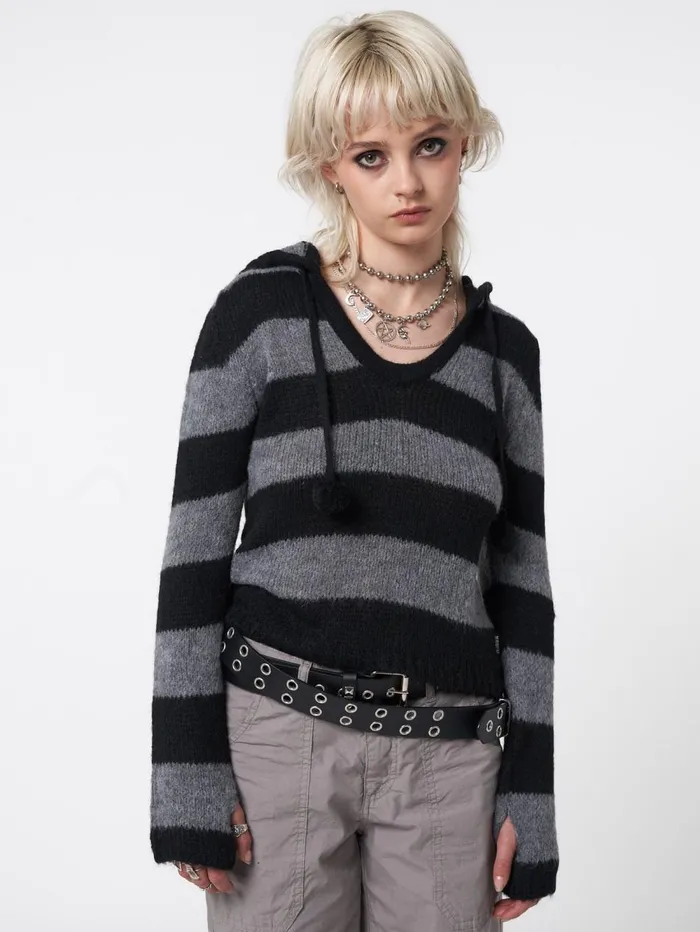 Women Minga London Knitwear Smoke Stripes Knitted Hoodie