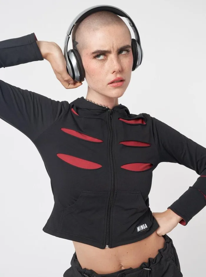 Women Minga London Sweaters and Hoodies Alexa Slash Zip Up Hoodie