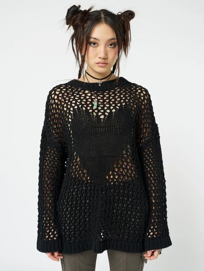 Women Minga London Sweaters and Hoodies Heart Stopper Open Knit Jumper