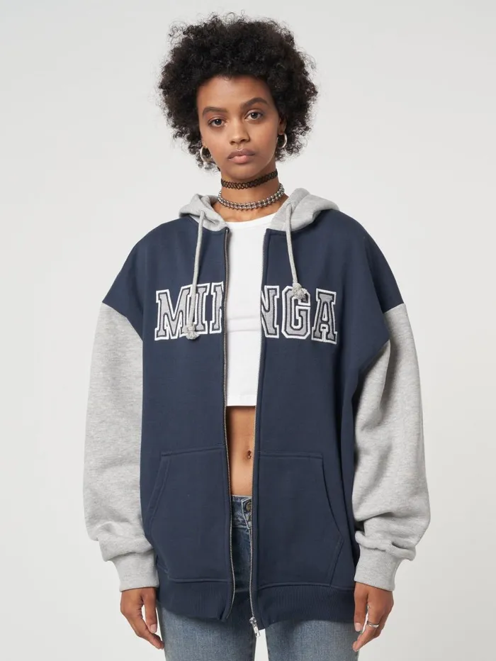 Women Minga London Sweaters and Hoodies Minga Logo Zip Up Hoodie In Blue Grey