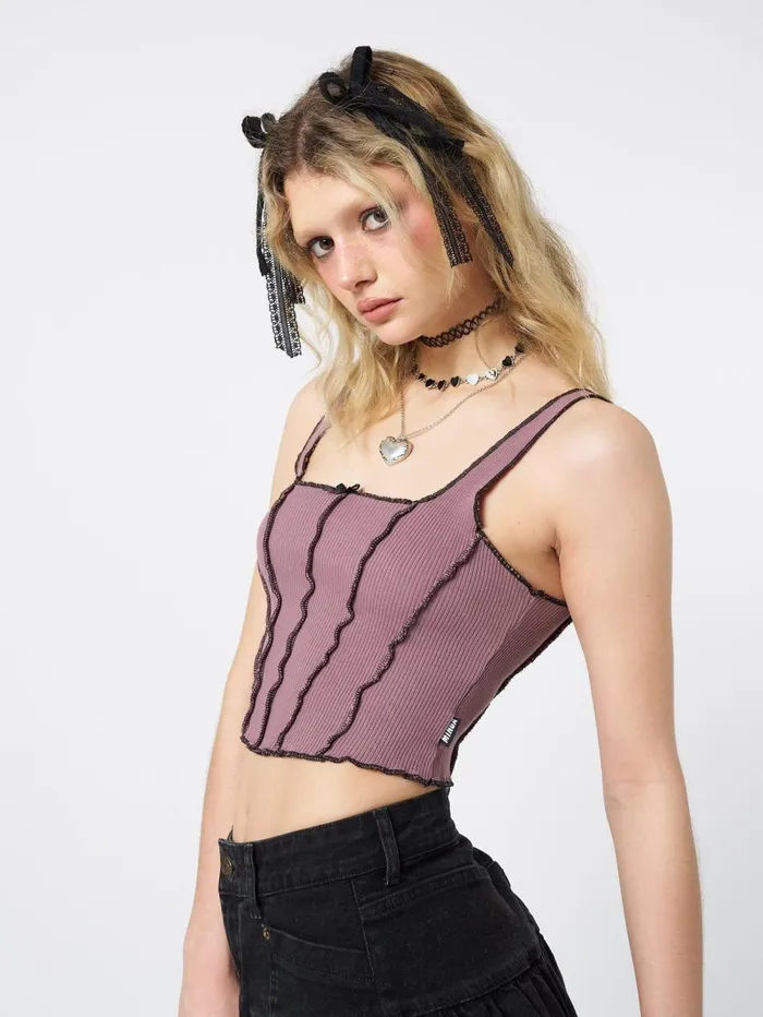 Women Minga London Tops and TShirts Gothic Ballerina Contrast Stitch Corset Top