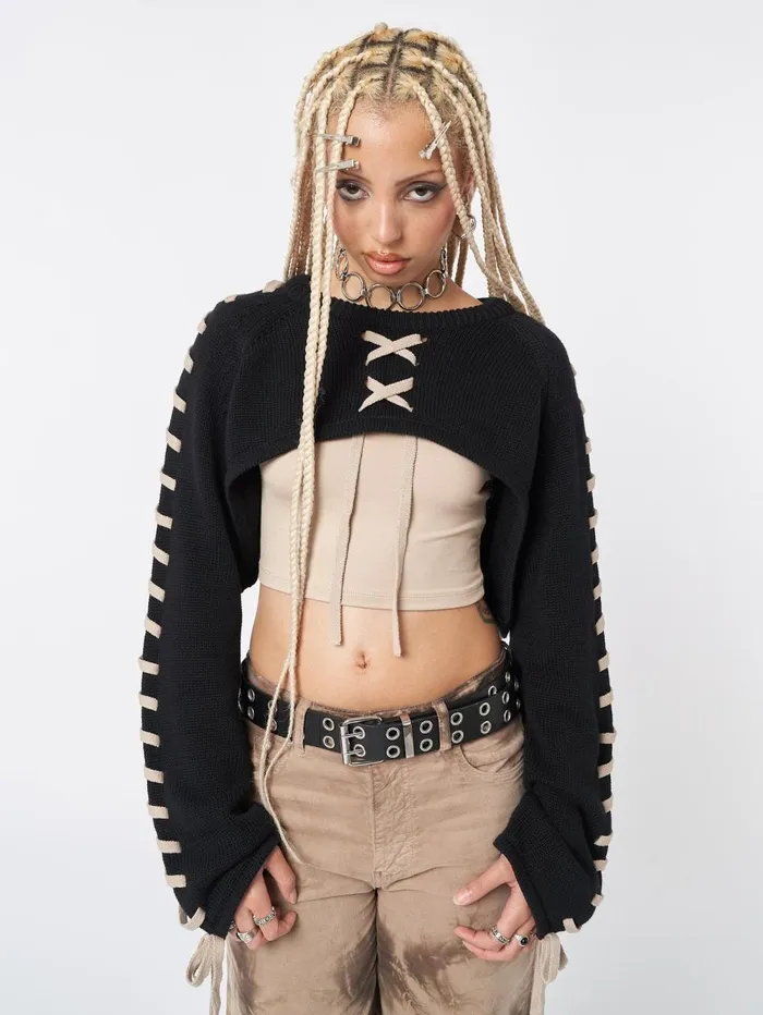 Women Minga London Tops and TShirts Hai Lace Up Knitted Shrug