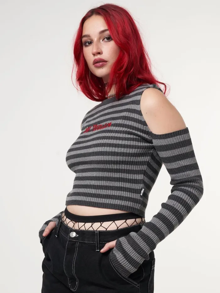 Women Minga London Tops and TShirts No Problem Striped Cut Out Top