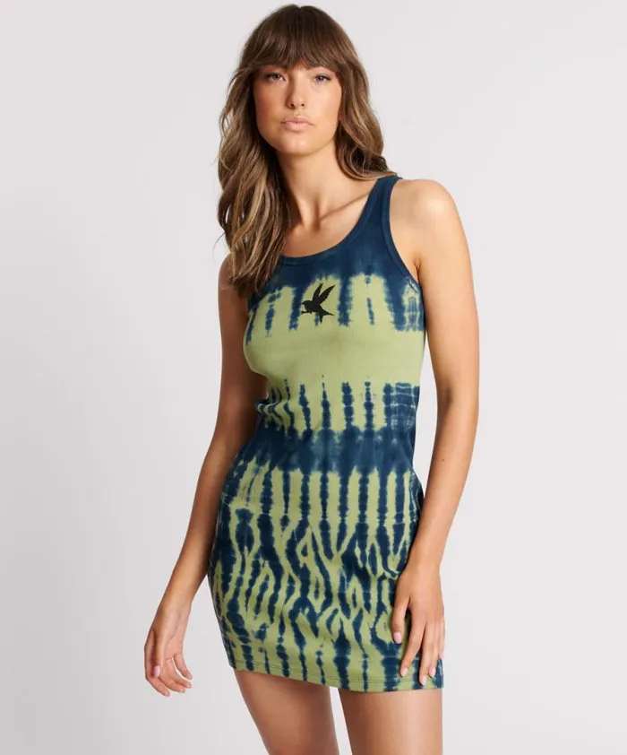 Women ONE TEASPOON TIE DYE RIB SINGLET MINI DRESS One Teaspoon Mini Dresses