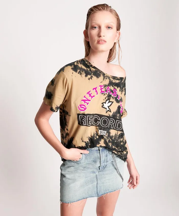 Women OT RECORDS TIE DYED BOYFRIEND TEE One Teaspoon Basic Tees