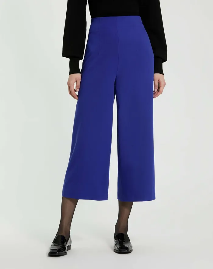 Women Pants Mac Duggal Cropped Crepe Wide Leg Work Pant Azure Blue