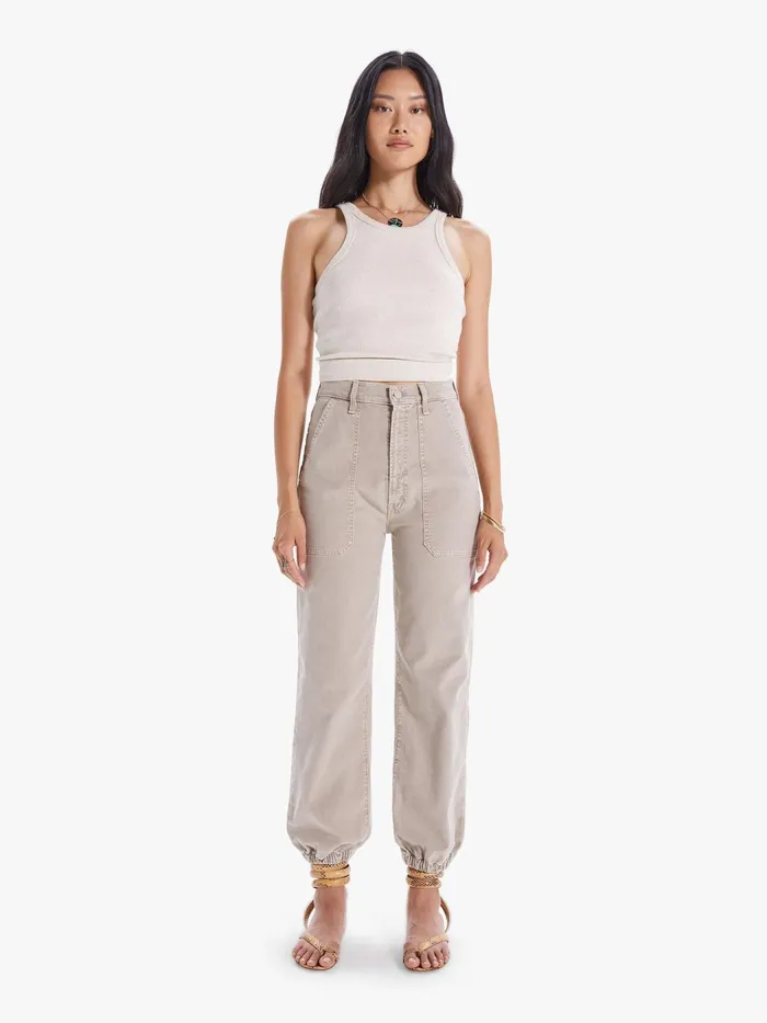 Women Pants Mother Denim The Wrapper Patch Springy Ankle Beigekhaki