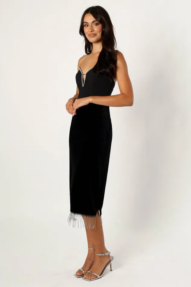 Women Petal and Pup Greta Velvet Fringe Skirt Black Skirts