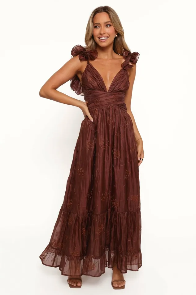 Women Petal and Pup Harmony Maxi Dress Brown Floral Winter Dresses