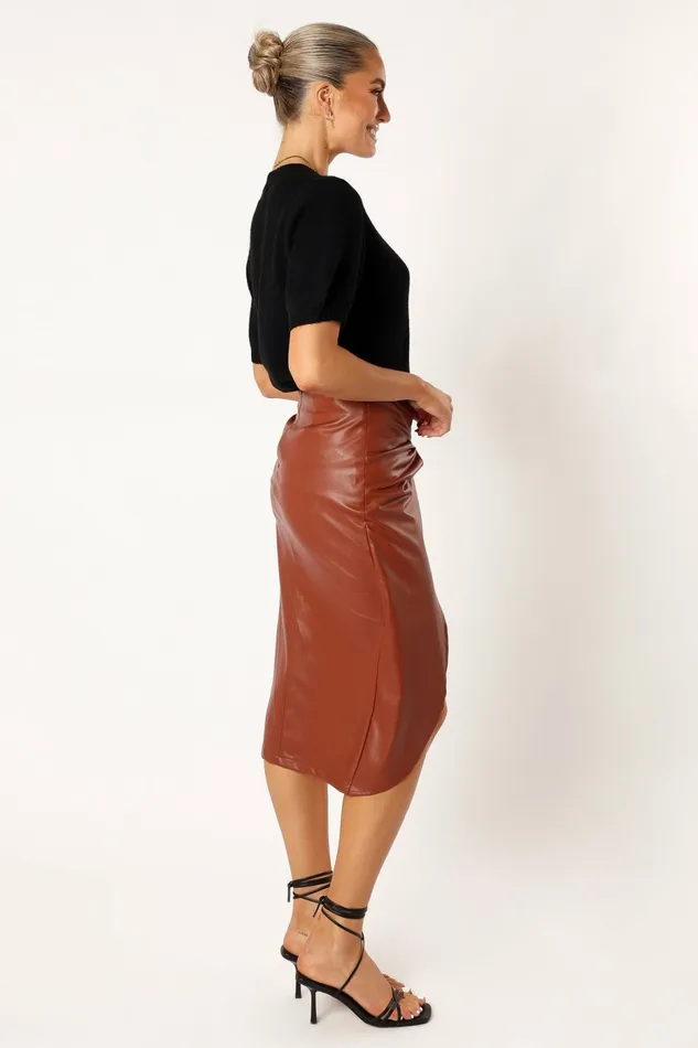 Women Petal and Pup Kristy Vegan Leather Skirt Brown Skirts