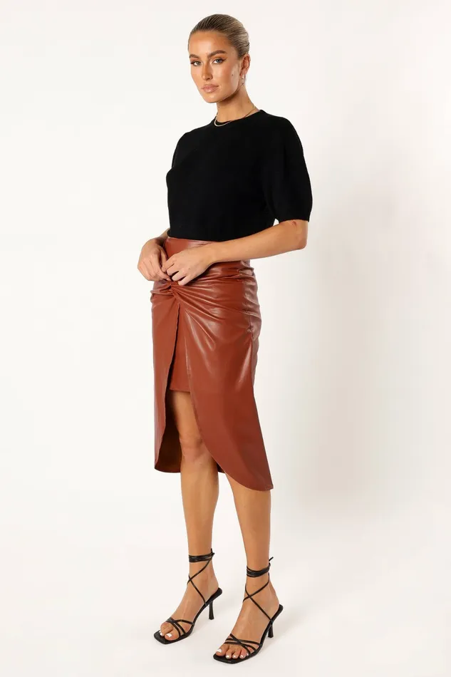 Women Petal and Pup Kristy Vegan Leather Skirt Brown Skirts
