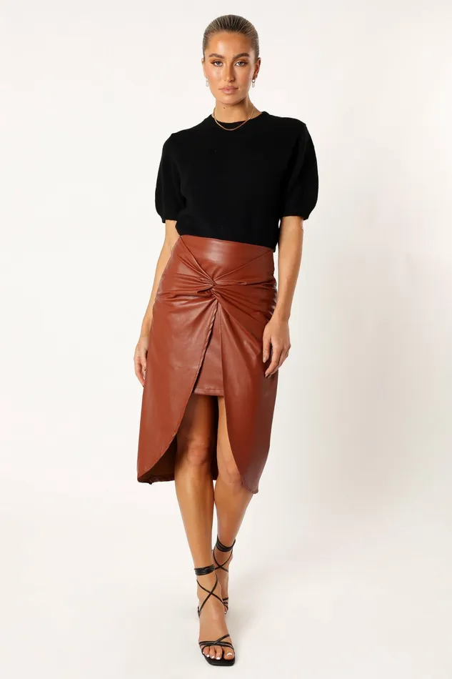 Women Petal and Pup Kristy Vegan Leather Skirt Brown Skirts